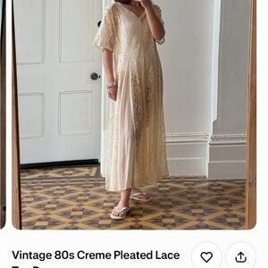Vintage 80s Crème Pleated Lace Tea Dress
